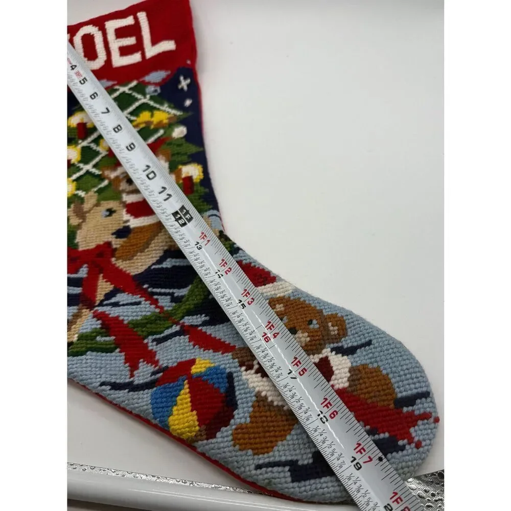 Toys Tree Needlepoint Christmas Stocking Cross Stitch Bear Ball‎ Complete VTG